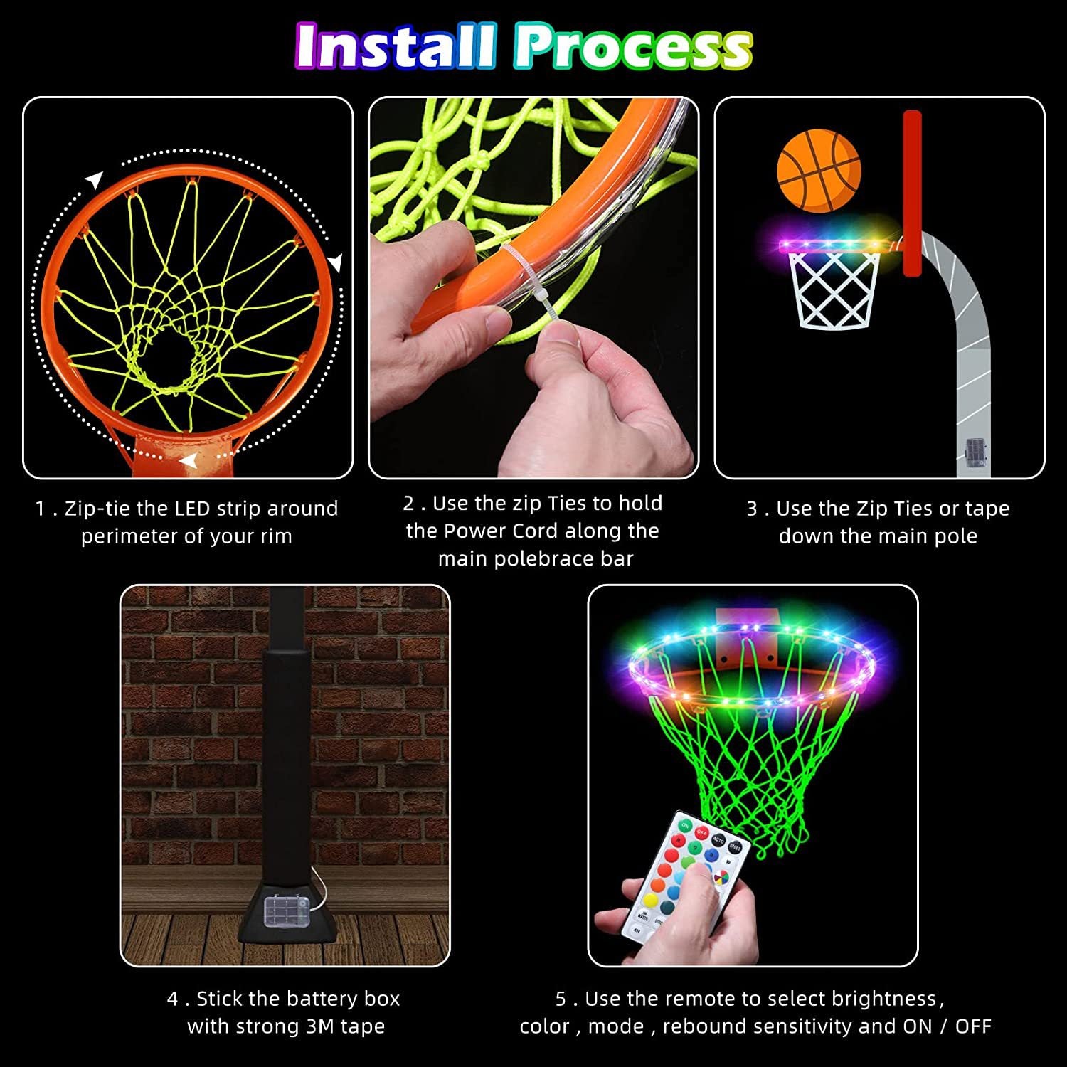 LED Luminous Basketball Frame Lighting Chain RGB Remote Control