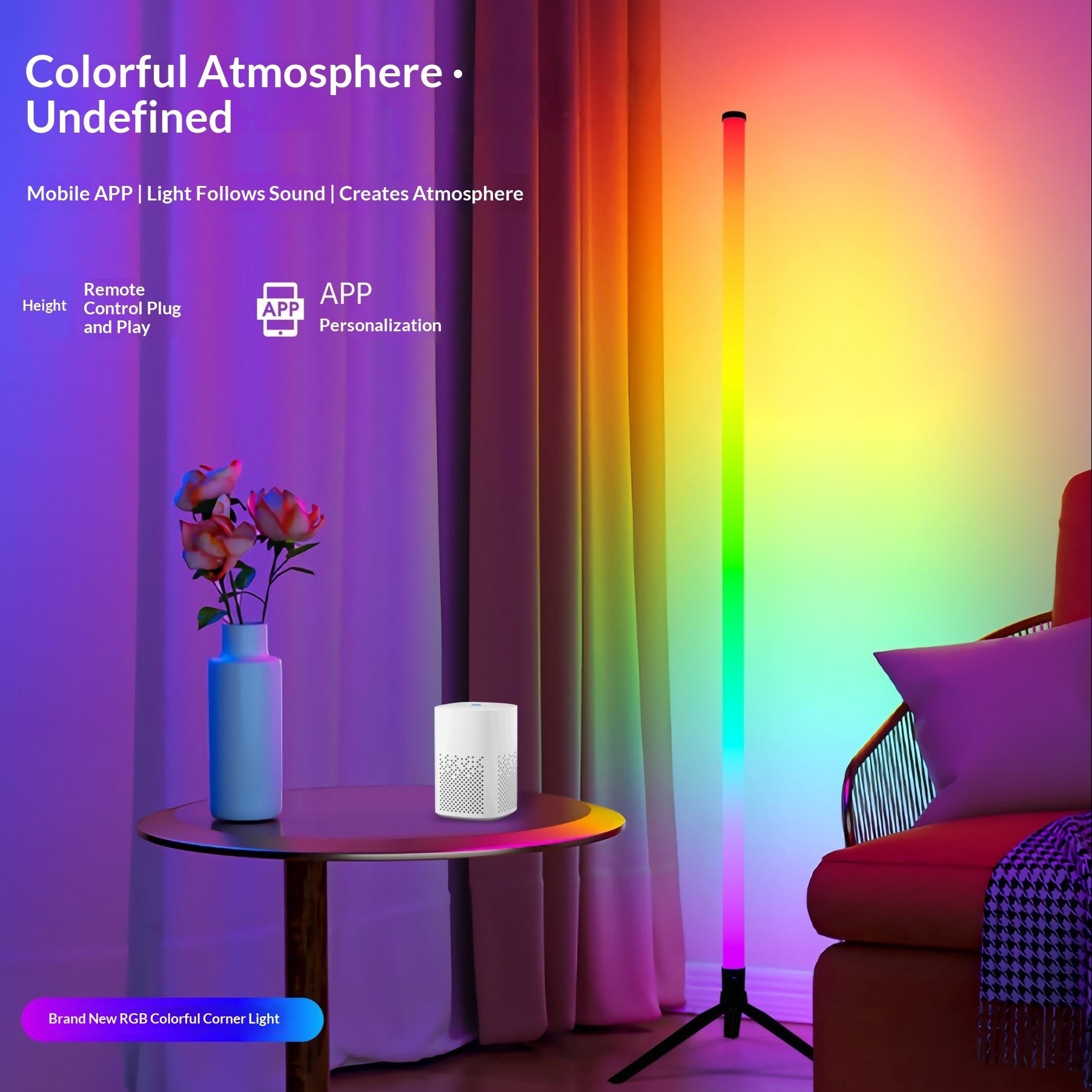 Iridescent RGB Floor Lamp With Microphone And Ambient Lighting For The Bedroom