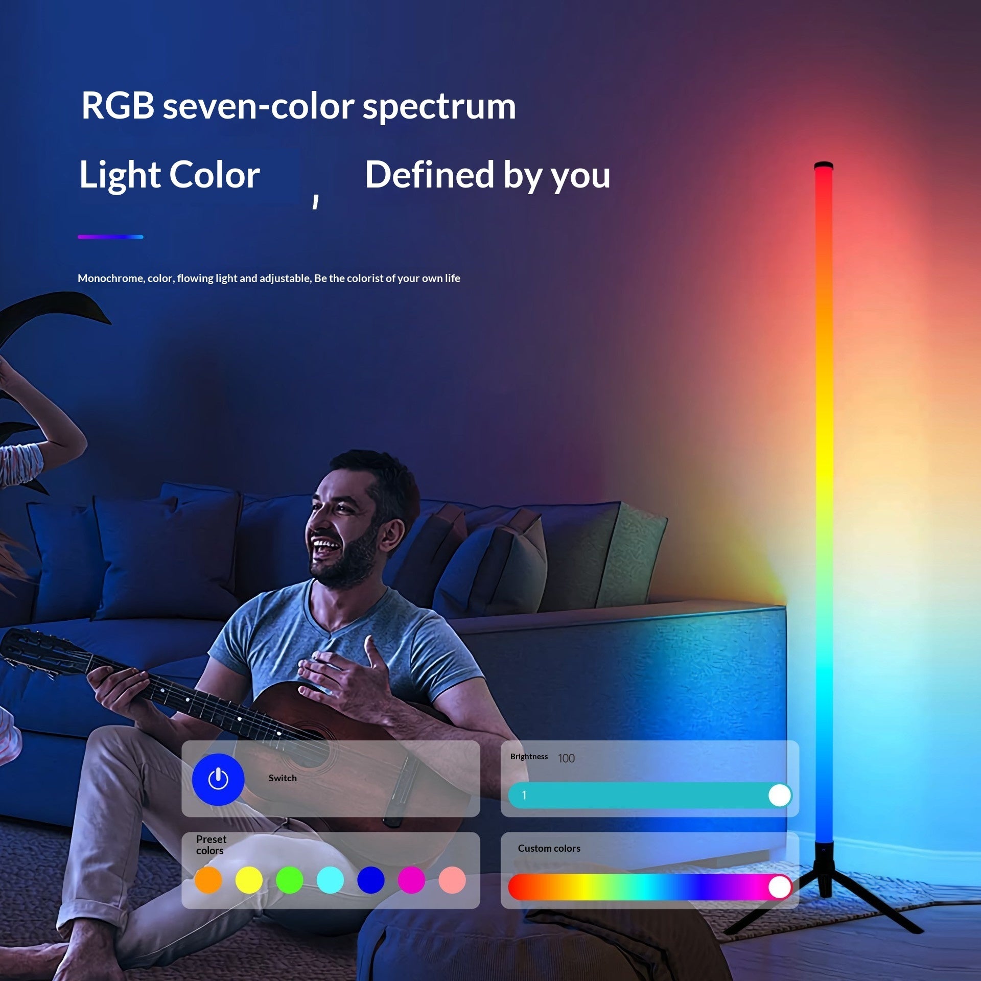 Iridescent RGB Floor Lamp With Microphone And Ambient Lighting For The Bedroom